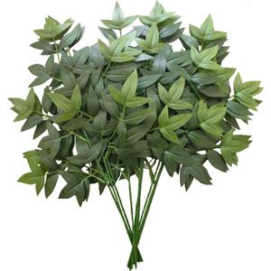 60Pcs Fake Nandina Greenery Stems 18" Artificial Silk Greenery Leaves for DIY Bouquet Filler Table Centerpieces Decor