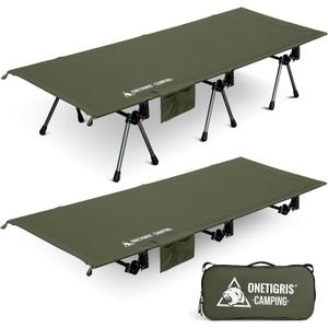 ONETIGRIS SUPRANUBIS Camping Cot, Height Adjustable with Cot Leg Extenders, Strong Support 330lbs, Lightweight Comfortable Folding Bed for Camping, Hiking, Travel, Truck, Beach, Office Nap, Large