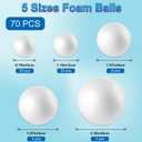 Yalumo 70 Pack Foam Balls for Crafts, 5 Size Smooth Polystyrene Foam Balls 0.8 1.2 1.6 2 2.4 Inch Round White Foam Craft Balls for School Projects, Christmas Decoration, Modeling, DIY Ornaments