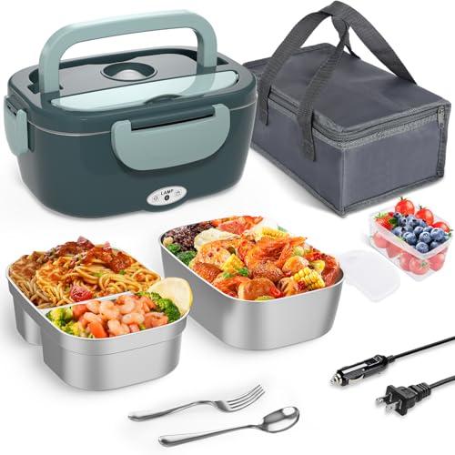 Monteka Electric Lunch Box Food Heater, Upgrade 100W High Power Portable Food Warmer, Heated Lunch Box for Adults Car/Home with 1.8L Removable Stainless Steel Container, 12V/24V/110V/220V