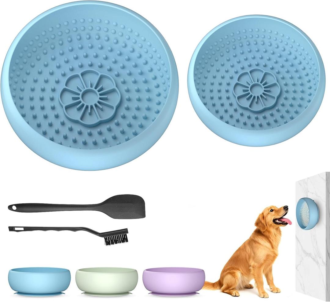 Pawinner 2 Pack Dog Lick Bowl, Freeze Lick Mat for Dogs, Non-Slip Slow Feeder Licking Bowl with Suction Cups, Food Grade Silicone, Enrichment Puzzle Feeder for Distraction(Blue)