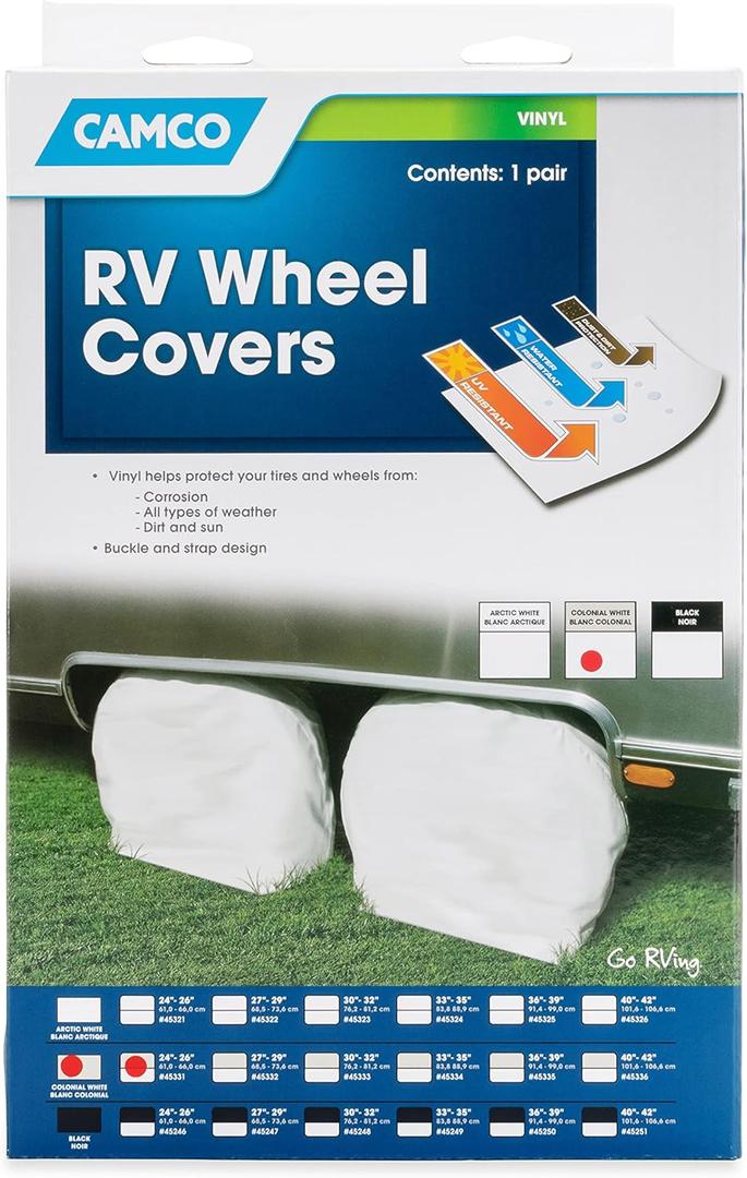 Camco 45331 Vinyl Wheel & Tire Protector, 1 Pack (24 inches - 26 inches, Off-White)