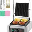 VEVOR Commercial Panini Grill, 1800W Electric Sandwich Panini Maker, Stainless Steel Sandwich Press Grill, Panini Grill with Temp Control & 9"x9" Flat Enamel Plate, for Hamburger Steak Bacon