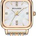 Avaner Women's Square Wrist Watches: Stainless Steel Band Analog Quartz Rhinestones Bracelet Watch