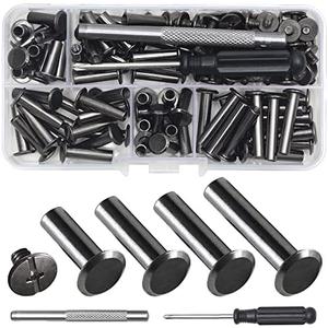 YORANYO 70Sets Chicago Screws Leather Rivets Assorted Screw Rivets Chicago Binding Screws for Decorate and Repair Leather Craft Belt Bag Shoes Purse Bookbinding (Black, M5*15,18,20,25)