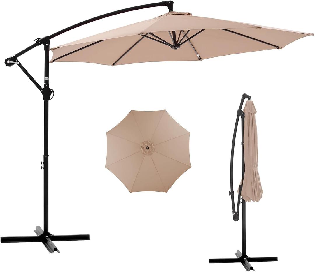 NEWBULIG 10FT Patio Umbrella, Offset Cantilever Outdoor Patio Table Umbrella, UV Protection, Fade Resistant Fabric, Easy Tilt Adjustment for Pool, Deck, Garden, Backyard (Khaki)