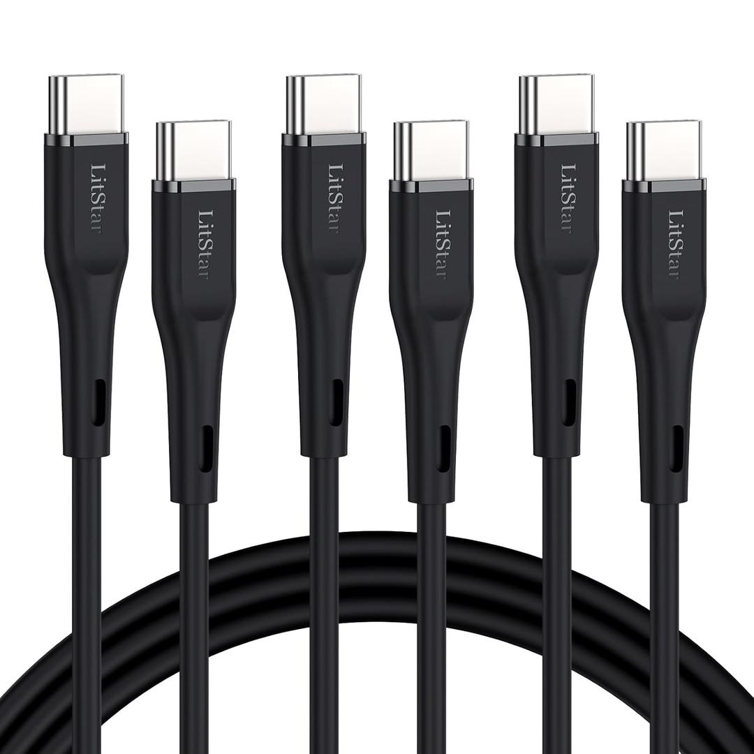 USB C to USB C Charger Cable, Soft Silicone Fast Charging Cable [6 FT, 3Pack] for iPhone 16,15 Pro Max Plus, Type C 60W 3A Cord for Samsung Galaxy S24/S23, MacBook Air/Pro USB Cable [Black]