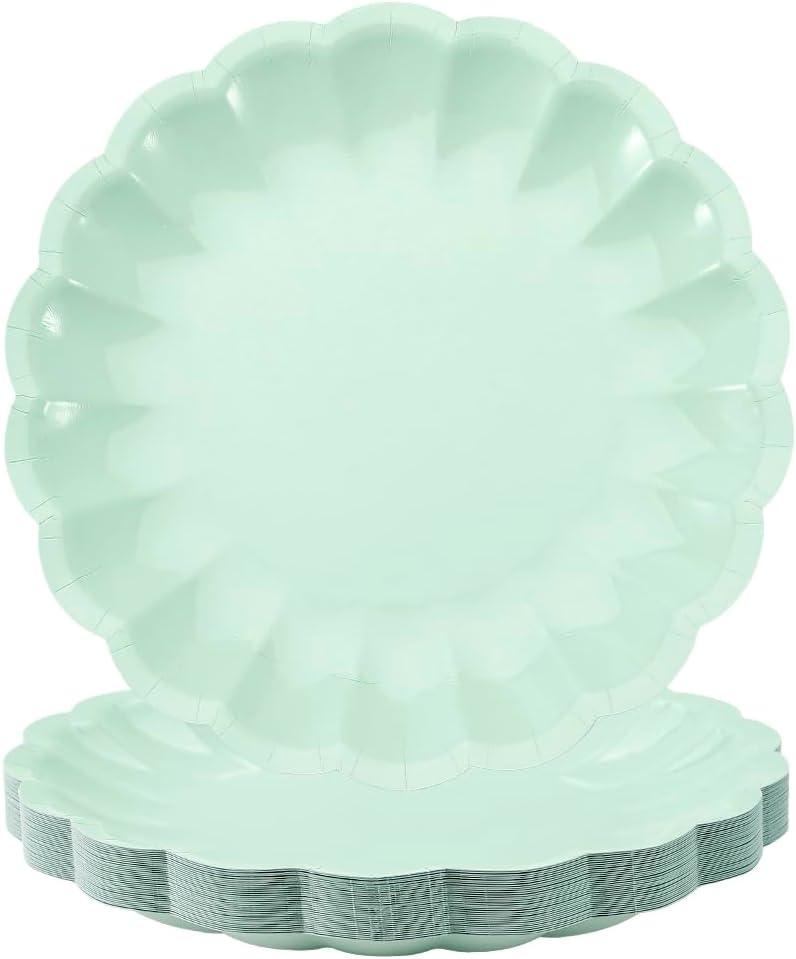 BHHQHH 50Pcs Disposable Scalloped Paper Plates 9 Inch Shell Edge Dinner Paper Plates for Wedding Baby Shower Birthday Party Bridal Party Supplies(Green)