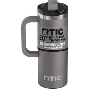 RTIC 20oz Road Trip Travel Mug with Lid and Handle, Ceramic Lined, Insulated, Stainless Steel, Metal, Double Wall Vacuum-Insulation, Portable Coffee, Tea Cup for Hot and Cold Drink, Graphite