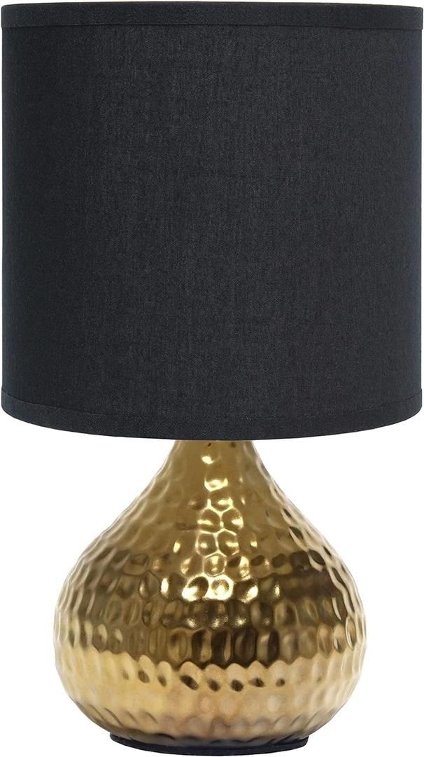 Simple Designs LT2073-GDB Mini Hammered Texture Gold Drip Table Lamp with Black Shade (Gold/Black)