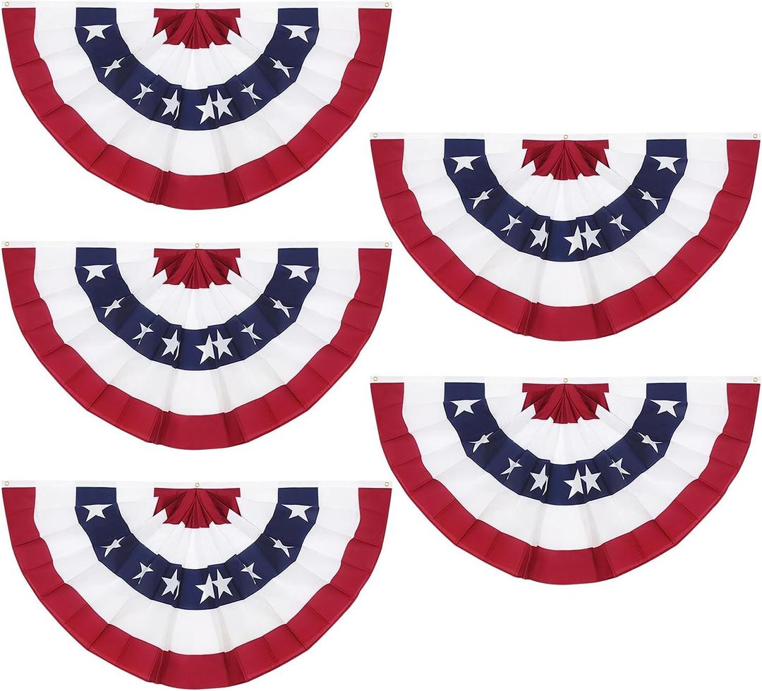 3X6FT 4th of July Decorations, American Flag Bunting Patriotic Decorations, Large Size USA Pleated Half Fan Flag, Banner Indoor/Outdoor Decorations, Independence Day and Veterans Day(Set of 5)