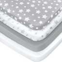 Pack and Play Sheets, 4 Pack Mini Crib Sheets, Stretchy Pack n Play Playard Fitted Sheet, Compatible with Graco Pack n Play, Soft and Breathable Material, Grey (39"X27")