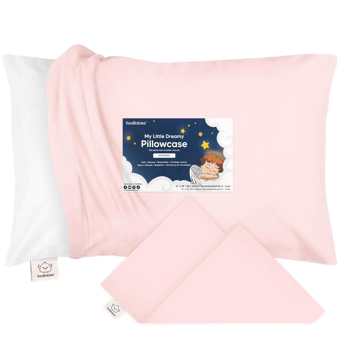 KeaBabies Toddler Pillowcase 13"x18" - Organic Cotton Toddler Pillowcase for Kids, Boys, Girls, Soft & Durable Cotton Cover for Miniature Sleepy Pillows,Cute Colors,Pillow Sold Separately(Mist Pink) (1pk, Standard 13x18)