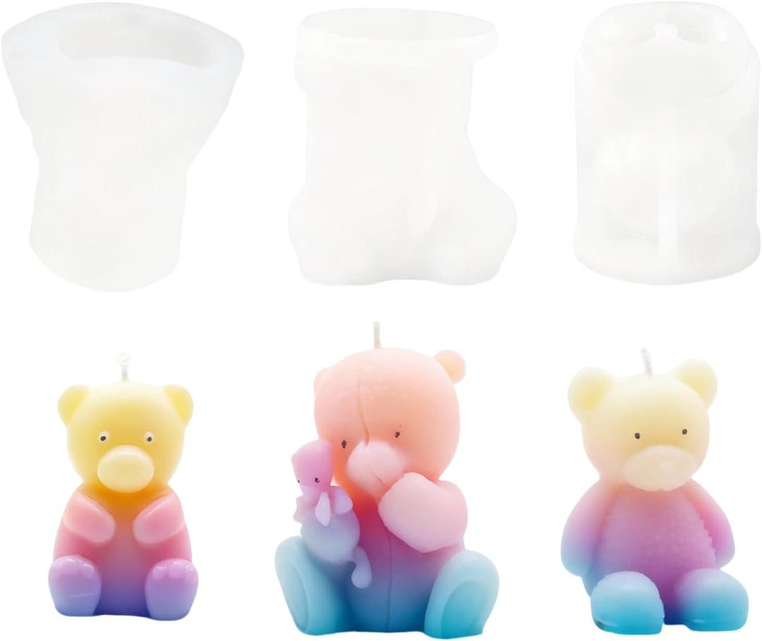 3Pcs Bear Resin Molds Silicone Molds for Resin Candle Marking Mold Animal Moulds