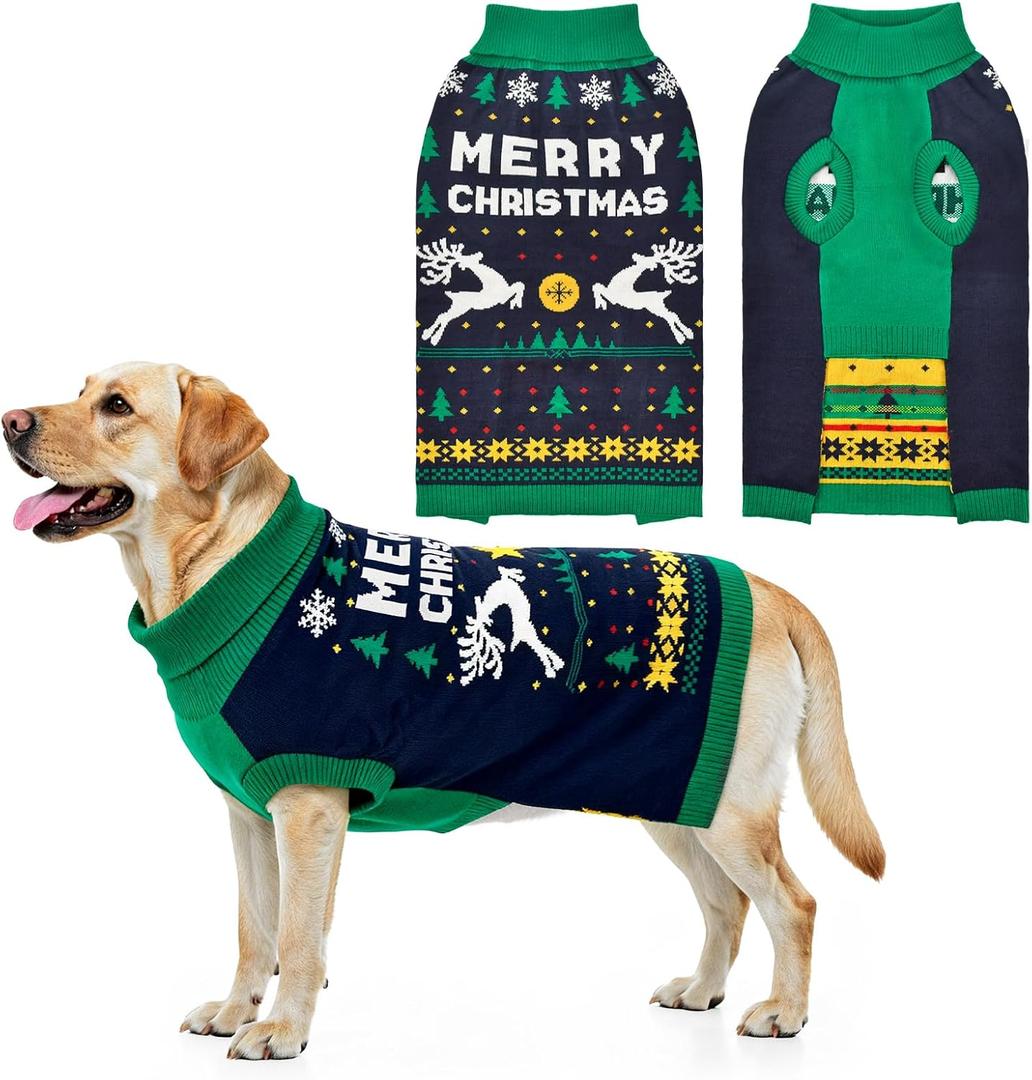 Christmas Dog Sweater Xmas Pet Clothes Cat Puppy Turtleneck Knitwear with Christmas Trees Elks Snowflakes Xmas Knitted Sweaters Shirt Pullover Apparel for Small Medium Large Dogs 4XL