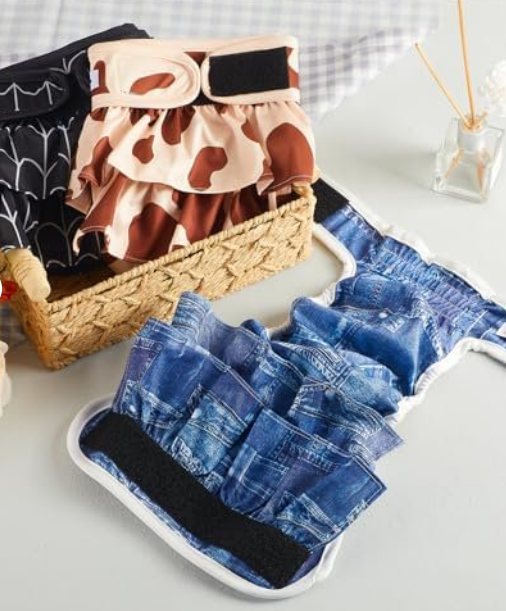 Reusable Dog Diapers Female Washable, Premium Doggie Diaper for Dogs, Pack of 3, Highly Absorbent Dog Diaper for Heat, Incontinence and Puppy Training (M)