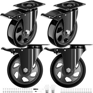 3 Inch Casters Set of 4 Heavy Duty, Caster Wheels with Safety Dual Locking, Swivel Plate Casters with Double Ball Bearings, Industrial Castor Wheels for Furniture, Workbench(Free Hardware Kits)