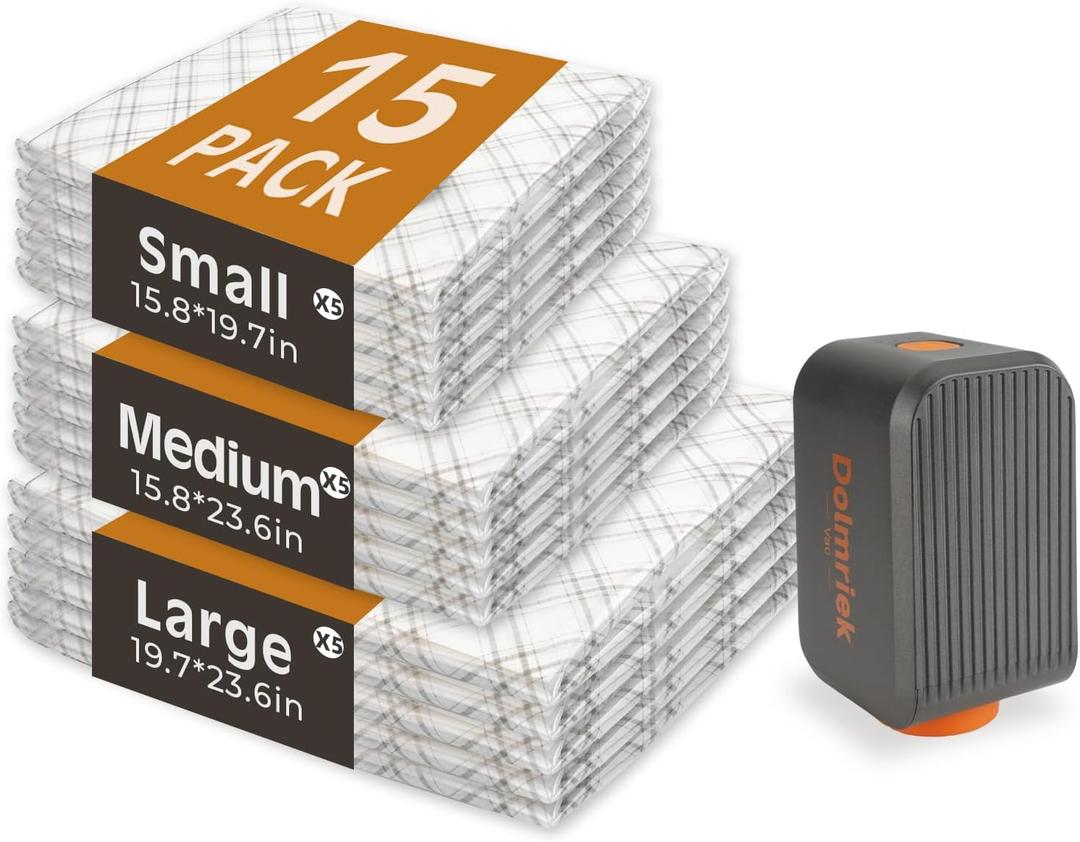 Travel Vacuum Storage Bags with USB Electric Pump, 15 Pack Compression Seal Bags for Luggage and Suitcase, Space Saver for Clothes and Clothing