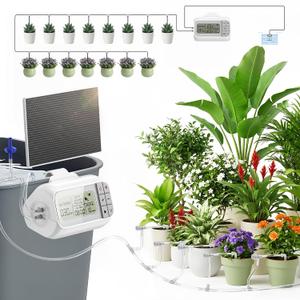 Automatic Drip Irrigation Kit, Solar & USB Rechargeable Auto Plant Watering System with Programmable Timer, Anti-Siphon Valve, DIY Irrigation System for up to 15 Outdoor/Indoor Potted Plants