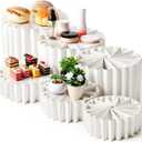 6 Pcs Foldable Multi-Height Buffet Risers and Stands, Food Risers for Buffet Table, 12" White Cardboard Cylinder Stands with Acrylic Plates, Tall Cake Stand Cupcake Stand for Party, 2 Different Sizes