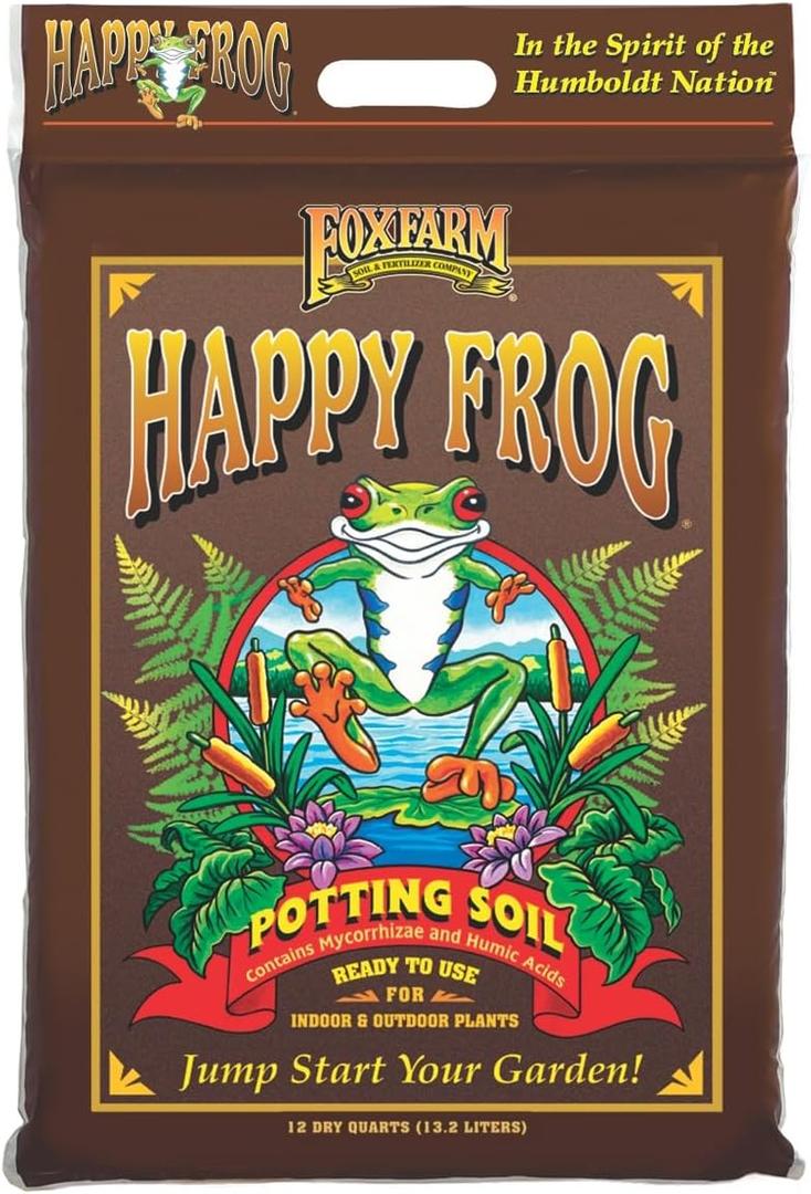 FoxFarm Happy Frog Potting Soil, 12qt – for Indoor/ Outdoor Container Plants, Improves Root Efficiency, pH Adjusted for Optimal Nutrient Uptake – Contains Microbes and Humic Acids