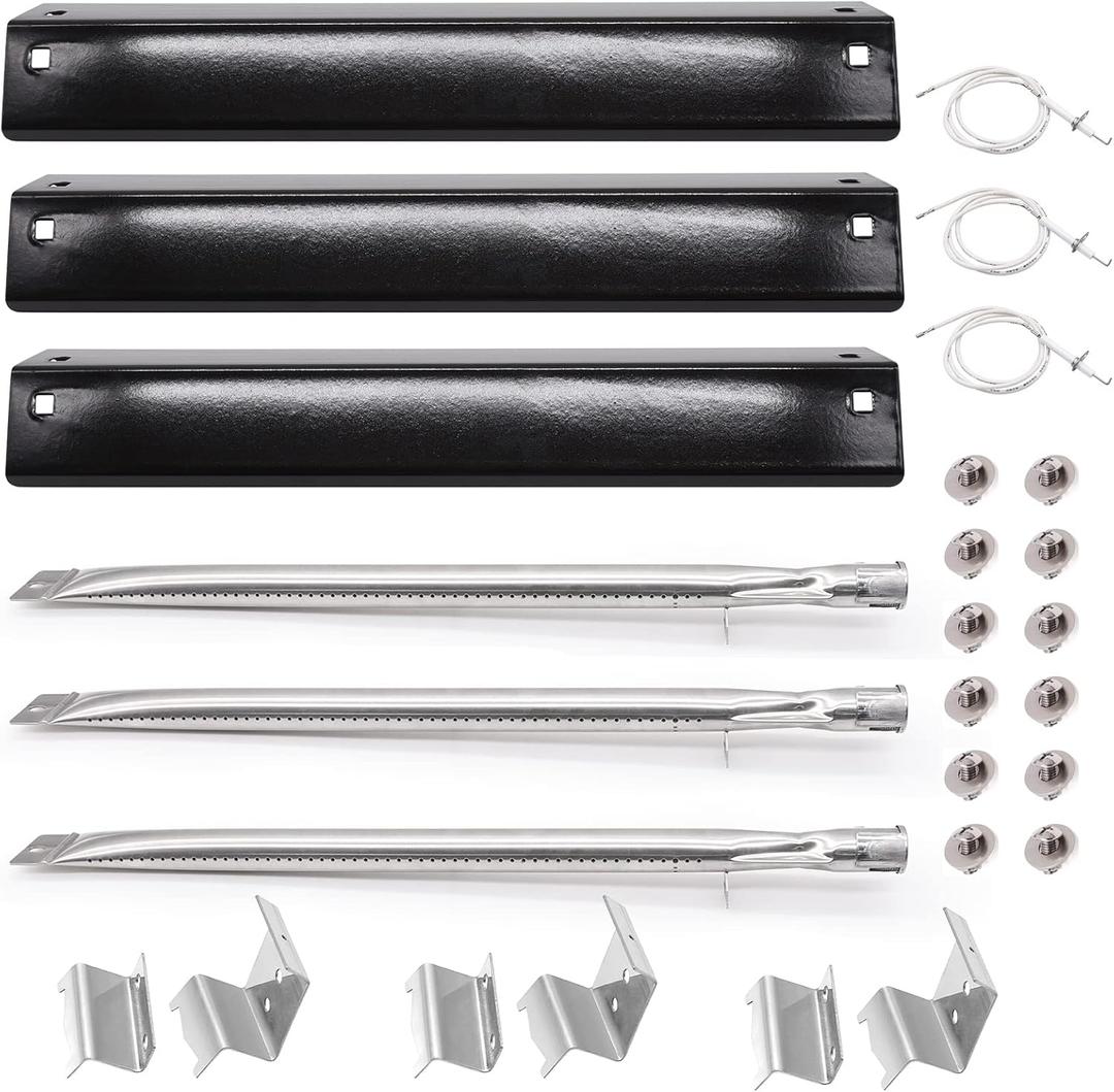 Grill Parts for Char-griller Replacement Parts, Chargriller 5050, 5650, 3001, 3072, 5072, 3030, 3008, 5252, 3000, 4000 Gas Grill Model, Porcelain-enameled Heat Plate, Burner, Ignitor, Hanger Brackets. (Porcelain Steel with Igniters)