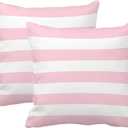 Leaveland Pink and White Stripe Set of 2 20x20 Inch Cotton Polyester Square Throw Pillow Cover Decorative Soft Cushion Case Fall Autumn Winter Christmas Home Decor Sofa Standard Size Accent Pillowcase