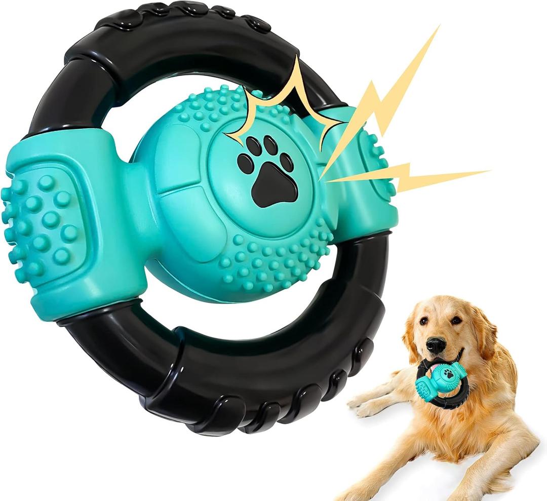 Dog Toys for Aggressive Chewers, Indestructible Dog Chew Toy for Medium Large Dogs, Milk Flavor Squeaky Tough Dog Toys to Keep Them Busy (Blue)