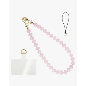 Handmade Natural Gemstone Gold Beaded Charm Cell Phone Camera Lanyard, Wrist Strap, Phone Chain String, Keychain Decor for Wallet, Stanley Cup Accessories (Rose Quartz)