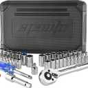 EPAuto 40 Pieces 1/4-Inch & 3/8-Inch Drive Socket Set with 72 Tooth Reversible Ratchet