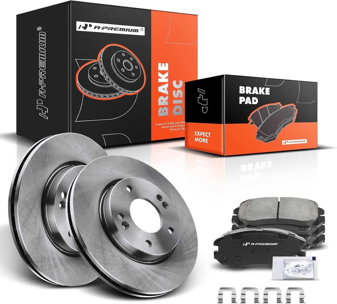 A-Premium 10.82 inch (275mm) Front Vented Disc Brake Rotors + Ceramic Pads Kit Compatible with Select Hyundai Models - Elantra 2007 2008 2009 2010, 6-PC Set