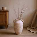 12.6 Inch Rustic Handmade Clay Vase, Distressed Retro Tabletop Decor, Gradient Color Painting, Waterproof Small Caliber, for Nightstand Cabinet Living Room