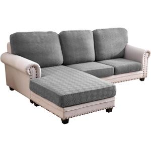 Deep Dream Sectional Couch Covers 6 Pieces, Stretch Couch Cushion Covers, L Shaped Washable Sofa Covers for Left/Right Sectional Sofa (3 Backrest Cover + 2 Seater + 1 Chaise, Dark Grey)