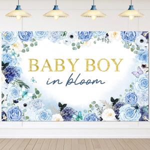 Avezano Baby Boy in Bloom Backdrop 6x3.6 ft Baby in Bloom Baby Shower Decorations Boy Blue Watercolor Floral Baby Shower Banner Newborn Photography Props