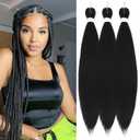 Black Braiding Hair, 26 Inch 3 Packs Long Pre Stretched Braiding Hair Itch Free Hot Water Setting Yaki Texture Crochet Braiding Hair Extension(1B#)