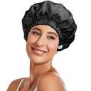 Necole 22 Momme 100% Mulberry Double Silk bonnet for sleeping women Double Layer lined Stay On Head for Hair Care with adjustable elastic Band Non-Slip Silk Turban Curly Hair silk hair cap Black