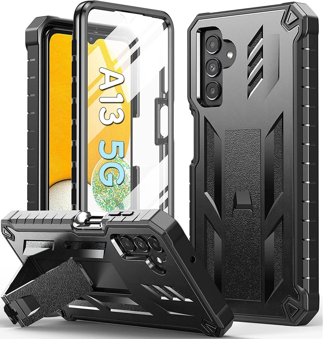 SOiOS for Samsung Galaxy A13 5G Case: TPU Soft Shock Proof Protection | Matte Textured Design Shell - Heavy Duty Military Grade Rugged Cell Phone Protective Cover with Kickstand for A13 5G (Black)