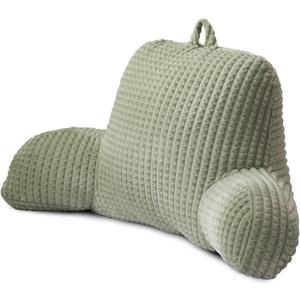 A Nice Night Reading Pillow Bed Wedge Large Adult Children Backrest with Arms Back Support for Sitting Up in Bed/Couch for Lounging Bedrest,Waffle Stereoscopic Design,LightGreen