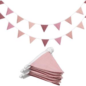 Oudain 2 Pcs Pennant Banner Flags Nursery Garland Triangle Bunting Flags Playroom Wall Decor Banner for Nursery Baby Shower Birthday Boho Wedding Party Event, Each 7.75 ft(Pink Color)