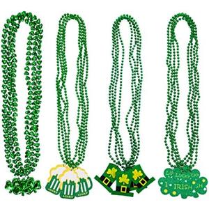 Moon Boat 18PCS St. Patrick's Day Shamrock Necklaces Clover Green Bead Irish Party Decorations Supplies for Adults