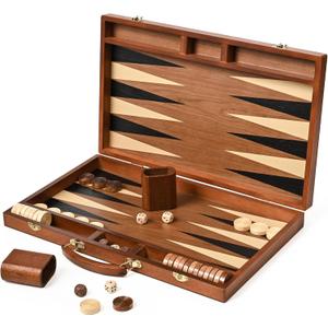 ropoda Sapele Wood Backgammon Board Game Set (18 Inches) for Adults and Kids - Classic Board Strategy Game - Portable and Travel Backgammon Set with Wooden Playing Pieces and Accessories