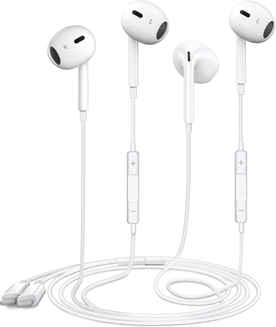 2Pack Wired Headphones for iPhone Ear buds with Lightning Connector(Builtin Microphone & Volume Control) Earbuds for iPhone 14/13/12/11/XR/XS/X/8/7/Pro/Pro Max【Official Certified Earphones】Plug&Play