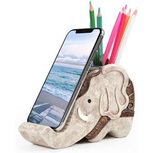 MOKANI Elephant Pencil Holder with Phone Stand, Elephant Gifts for Women Multifunctional Pen Holder Office Desk Organizer Desk Accessories Desk Decor Decorations Thanksgiving Christmas