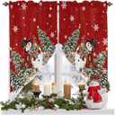 Merry Christmas Swag Valance Curtain,Snowman Xmas Tree Swag Curtains Rod Pocket Valances for Windows,Snowflake on Red Swag Topper Kitchen Valance for Bedroom/Living Room/Bathroom (28"W x 36"L (Pack of 2))