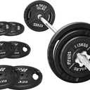 Fitvids Cast Iron Standard Weight Plates Including 5FT Standard Barbell with Star Locks, 45-Pound Set (35 Pounds Plates + 10 Pounds Barbell), Multiple Styles