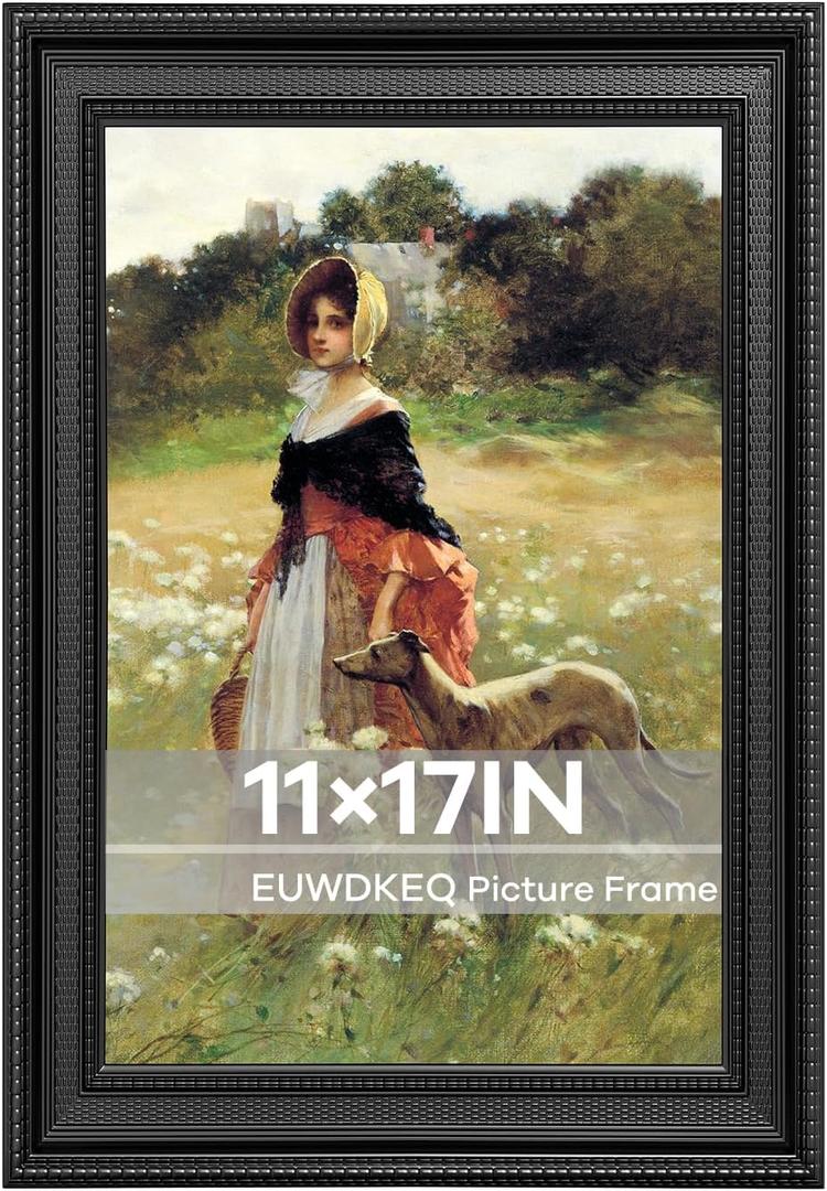 11x17 Frame, 11 x 17 Luxury Wide Picture Frame, Elegant Ornate Embossed Decorative Poster Frame for Art Prints, Posters, Photos, Home Wall Decor & Gallery Display, Black