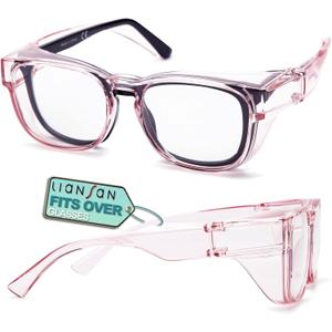 LianSan Safety Glasses Over Eyeglasses for Women - Anti-Fog Goggles Fit Over Prescription Eyewear for ANSI Z87.1 Certified (Light Pink/Clear)