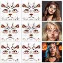 HOWAF 6 Sheets Halloween Deer Full Face Tattoos, Reindeer Face Stickers for Adults Man or Women Halloween Deer Costume Accessories, Elk Face Decals Fawn Horn Temporary Tattoos