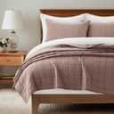 EVERGRACEHOME 100% Cotton Box Stitch Quilt Bedding Set Queen Size 3 Pieces, Garment-Washed Lightweight Soft Cozy Coverlet, Quilted Bedspread Sets with 2 Shams for All Season, Clay