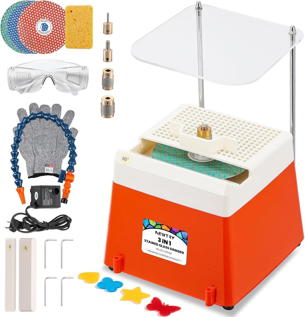 NEWTRY 3-in-1 Stained Glass Grinder, Portable Mini Grinder Machine for Curves & Angles Grinding & Drilling, Stained Glass Kit for Ceramic Polishing, Mosaics Arts & Decoration
